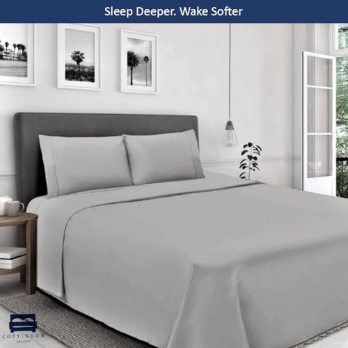 Cottingon Split King Sheet Set for Adjustable Bed, 100% Egyptian Cotton Bedsheets, Includes 2 Twin XL Fitted Sheets 39X80, King Flat Sheet and Pillowcases Fits Upto 16" Deep Mattress, Light Grey - color: Light Grey Solid, size: Split King