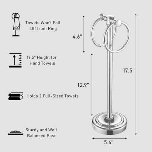 Hoimpro 17" Polished Chrome Standing Towel Rack Bracket, Double Towel Ring Free Hand Towel Stand Holder Bathroom Hardware Accessories Set Towel Bar for Bathroom Vanities and Kitchen Countertops - color: Polished Chrome