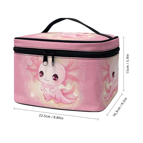 Flashideas Cute Axolotl Makeup Bag Skincare Bag Large Capacity Travel Toiletry Bag Easy to Take Can Hold Makeup Brushes Skincare with Handle for Jewelry, Lipstick, Cosmetic Box - color: Cute Axolotl 1