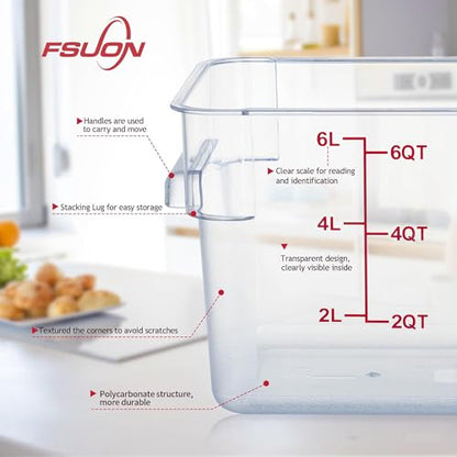 4 Pack Clear Food Storage Containers with Lids and Handles Polycarbonate Square Commercial Food Containers, NSF (6Qt) - color: 6Qt