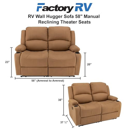 Camper Comfort 58" Wall Hugger Reclining RV Theater Seats | Double Recliner RV Sofa | RV Couch | Wall Hugger Recliner | RV Theater Seating | RV Furniture (Manual, Sand) - color: Sand, style: Manual