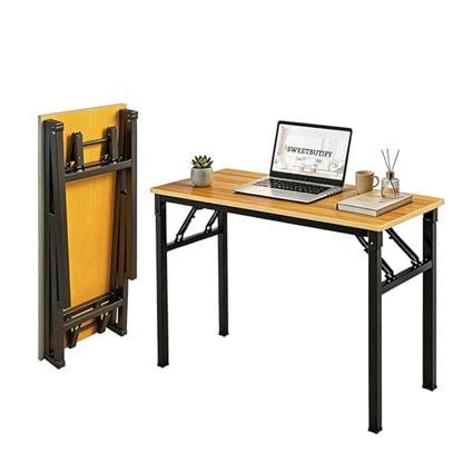 Folding Desk, 39 Inch Foldable Computer Table No Assembly Required,Wood Grain Small Desk for Home Office,Space-Saving Table for Bedroom, Dorm, RV - color: Yellow