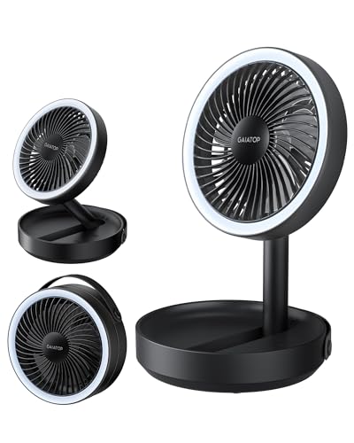 Gaiatop Foldable Small Desk Fan with LED Night Light, Wireless 6000mAh Battery Powered Portable Fan USB Rechargeable, Bedroom Office Dorm Travel Camping Cruise Essentials, Gifts for Women Men, Black - color: Black