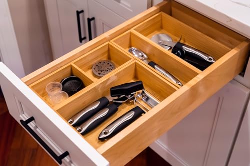 Umilife Bamboo Kitchen Drawer Organizer, Extra High Silverware Tray, Flatware Cutlery Storage Box, Multi-Use Holder in Office, Bathroom, Pantry - 9"x6"x2.5" (Set of 2) - size: 9 x 6 x 2.5" (Standard, Set of 2)