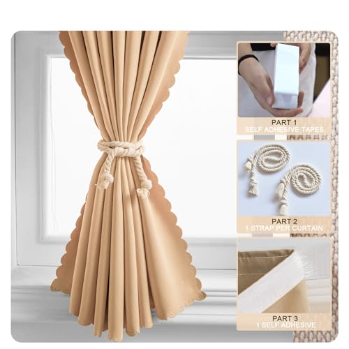Self Adhesive Curtains - No Drilling, No Rod, Easy to Install Blackout Curtains for Window Blinds,Bedroom(Brown 35 * 59in-1P) - color: Brown, size: 35"W x 59"L (Pack of 1)