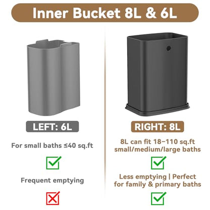 2.1 Gallon Slim Bathroom Trash Can with Swing Lid, 8L Stainless Steel Bathroom Garbage Can with Removable Inner Bucket for Narrow Spaces, Toilet Side, Bathroom, Bedroom - color: Black and Gold