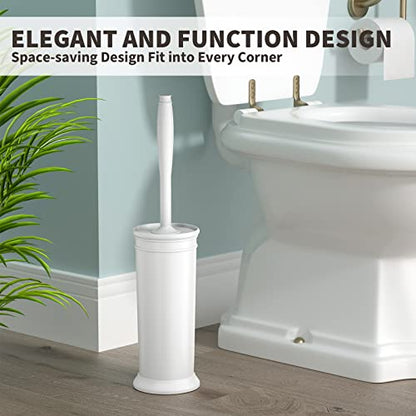 Toilet Brush, Toilet Bowl Brush with Extra Long Handle Durable Bristles Toilet Scrubber and Covered Holder for Toilet Brush Set for Bathroom Cleaning (White, 1 Set) - color: White