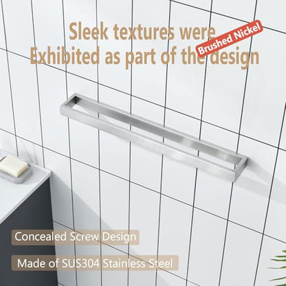 KOKOSIRI Towel Bar Brushed Nickel Bath Towel Hanger Holder 24-Inch Kitchen Rack Stainless Steel for Bathroom Hardware Wall Mount, 1 Pack B4008BR-L24 - color: Brushed Nickel, size: 24-Inch