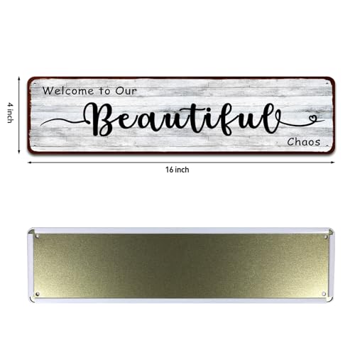 Welcome to Our Beautiful Chaos Wall Sign, 4x16 Inch | Funny Welcome Signs, Rustic Farmhouse Style, Living Room Entryway Decor, Wall Art - color: welcome