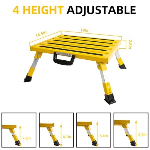 Homeon Wheels Aluminium RV Steps Adjustable Folding Step Stool with Non-Slip Rubber Feet, Heavy-Duty Design, Safety Strips, Handle, Easy Carry, Outdoor Camper Trailer Travel - Yellow - color: Yellow Large