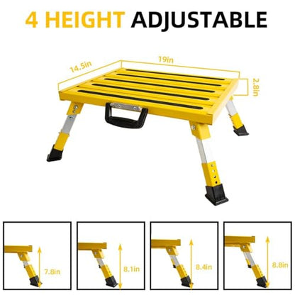Homeon Wheels Aluminium RV Steps Adjustable Folding Step Stool with Non-Slip Rubber Feet, Heavy-Duty Design, Safety Strips, Handle, Easy Carry, Outdoor Camper Trailer Travel - Yellow - color: Yellow Large