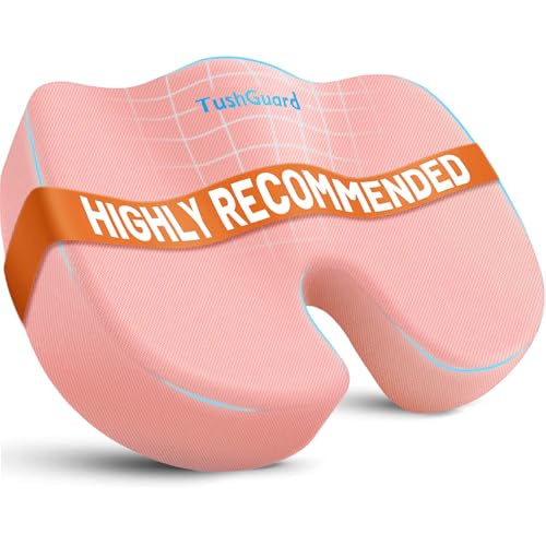 TushGuard Seat Cushion for Office Chair Memory Foam Non-Slip Cushion Back, Relief Chair Pad, Butt Pillow for Office, Car, Computer Desk, Pink, X-Large - color: Pink, size: X-Large