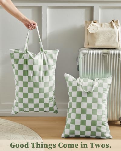 Ohocut Checkered 2 Pcs Large Travel Laundry Bags for Dirty Clothes, Aesthetic Trendy Waterproof Washable Laundry Bag with Handle for Travel, Gym, Swimming Pool Sage Green - color: Sage