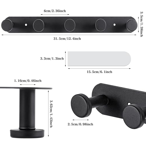 Coat Hooks Wall Mounted, Black Coat Rack with 5 Hooks Adhesive & Screw in Door Hooks Heavy Duty Coat Hanger Towel Hooks for Wall Towels Clothes Hat - style: "O" shape