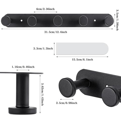 Coat Hooks Wall Mounted, Black Coat Rack with 5 Hooks Adhesive & Screw in Door Hooks Heavy Duty Coat Hanger Towel Hooks for Wall Towels Clothes Hat - style: "O" shape
