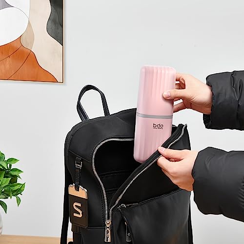 VITVITI Toothbrush Travel Case, Portable Travel Soap Container Leakproof Dish Tray, 7.88 inch Toothpaste Travel Toothbrush Holder with Cover for Trip/Bathroom/Camping(Pink) - color: Pink