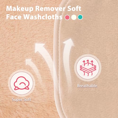 Natwag Makeup Remover Cloth, 6" x 6" Make Up Towels Reusable Face Cloth for Washing Face, 12 Pack Makeup Remover Pads Microfiber Face Washcloth with Mesh Bag, Beige - color: Beige
