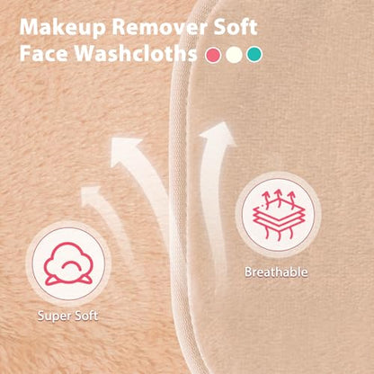Natwag Makeup Remover Cloth, 6" x 6" Make Up Towels Reusable Face Cloth for Washing Face, 12 Pack Makeup Remover Pads Microfiber Face Washcloth with Mesh Bag, Beige - color: Beige