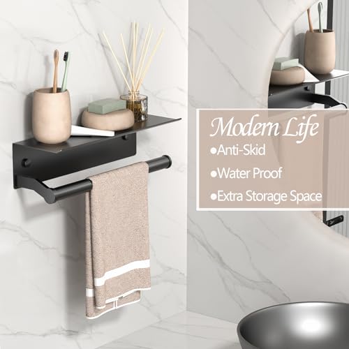 Black Paper Towel Holder Wall Mount with Shelf for Bathroom, Matte Black Adhesive Hand Towel Holder for Bathroom Kitchen RV - color: Black General