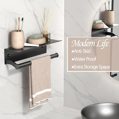 Black Paper Towel Holder Wall Mount with Shelf for Bathroom, Matte Black Adhesive Hand Towel Holder for Bathroom Kitchen RV - color: Black General