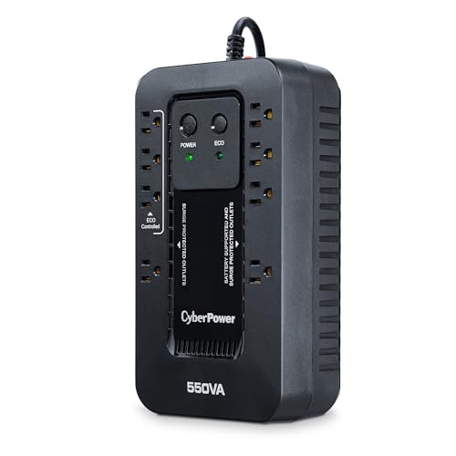 CyberPower EC550G Ecologic UPS Battery Backup and Surge Protector, 550VA/330W, 8 Outlets, ECO Mode, Compact, UL Certified - style: 550VA