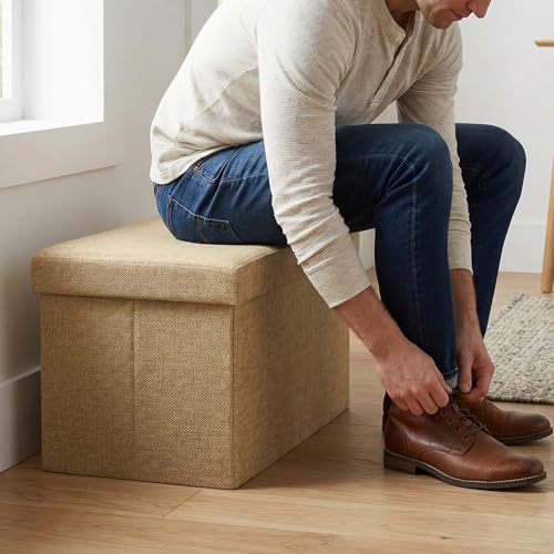 HOZEON 3 Pack 15.7 x 9.8 x 9.9 Inches Folding Storage Ottoman, Khaki Rectangle Footrest Seat, Multifunctional Foot Stool for Living Room, Office, Traveling, Fishing, Camping - color: Khaki