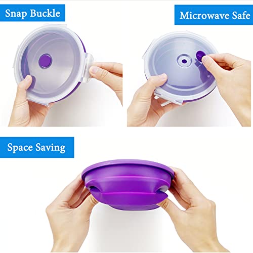 1200ml Large Camping Bowl with Foldable Spoon, Collapsible Bowl With Lid, Silicone Bento Box, For Travel Camping Meal Prep & Food Storage, Microwave Dishwasher Safe, Purple - color: Purple