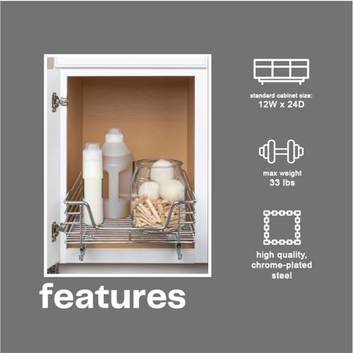 Household Essentials Glidez Chrome-Plated Steel Extended Depth 1-Tier Sliding Under Sink Cabinet Organizer, Chrome - size: 11.5" - Extended, style: Single Tier