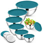E-far Mixing Bowls with Lids Set, 7-Piece Stainless Steel Mixing Bowls with 3 Grater Attachments, Size 4.6, 3.5, 2.6, 2, 1.5, 1, 0.7QT, Metal Nesting Bowls & Blue Airtight Lids, For Baking/Cooking - color: Blue, size: 7 Regular Sizes