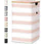 BALEINE Laundry Hamper with Lid, Tall Laundry Baskets with Bamboo Pull Handles, Large Laundry Bin with Internal Support (26 Gal/100L, Pink Stripe) - color: Pink Stripe, size: 100 liters