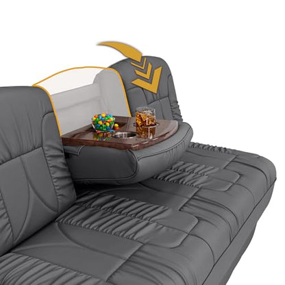 De Leon Console DX RV Sofa Bed, 78" Wide, Ultimate Leather, Charcoal - color: Charcoal, size: 78"