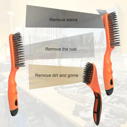 Wire Brush Cleaning Set 3Pc,Detail Brush 10-1/2" and 8",for Cleaning Welding Slag,Rust and Dust.Stainless Steel Brushes with Strong Handle & Metal Scraper,from VASTOOLS - style: WB-3