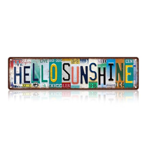 Vintage Hello Sunshine Metal Tin Signs Street Signs | Man Cave Wall Decor 16 x 4 Inches - color: Hello Sunshine