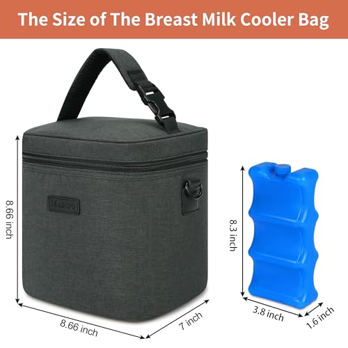 Mancro Breastmilk Cooler Bag with Ice Pack, Insulated Bottle Bag for 6 Baby Bottles (Up to 9 Ounce) with Shoulder Strap for Nursing Moms on The Go or Daycare, Dark Grey - color: Dark Grey