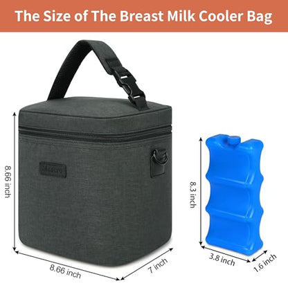 Mancro Breastmilk Cooler Bag with Ice Pack, Insulated Bottle Bag for 6 Baby Bottles (Up to 9 Ounce) with Shoulder Strap for Nursing Moms on The Go or Daycare, Dark Grey - color: Dark Grey