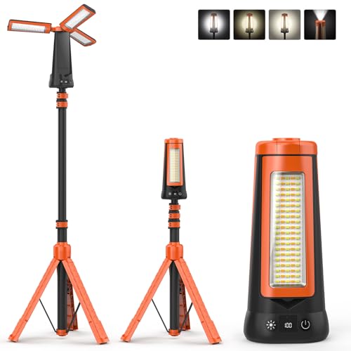 Dimgogo15000mAh Rechargeable Camping Light, Portable LED Work Light | Standing Light with 7ft Max Height, 5500 Lumen 6500/4500/3500K Dimmable Emergency Flashlight , Detachable Tripod, Orange - color: Orange