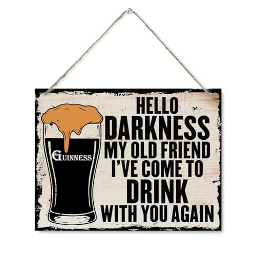 Funny Drinking Sign - Hello Darkness My Old Friend I've Come To Drink With You Again Sign, Humorous Wall Decor for Home Bar, Man Cave Accessories, and Basement, Patio, Outdoor Bar - color: Bar 20