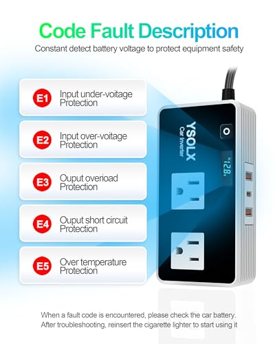 300W Car Power Inverters for Vehicles, YSOLX Car Inverter 12V to 110V with 3 USB Fast Charger and Car Plug Adapter Outlet for Laptop Computer Charger - size: 300W