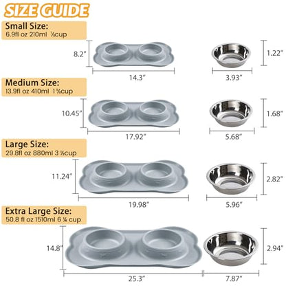 Hubulk Pet Dog Bowls 2 Stainless Steel with No Spill Non-Skid Silicone Mat + Pet Food Scoop Water and Food Feeder Bowls for Feeding Small Medium Large Dogs Cats Puppies ( Gray) - color: Gray, size: Small