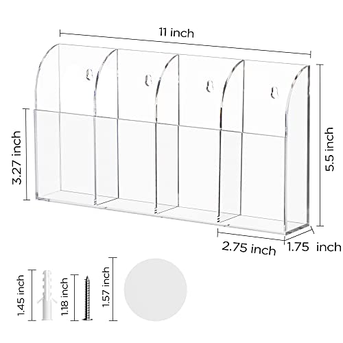 HBlife Acrylic Remote Holder Organizer, Clear TV Remote Control Wall Mount Caddy for Bedside, 4 Compartments - style: 4 Compartment