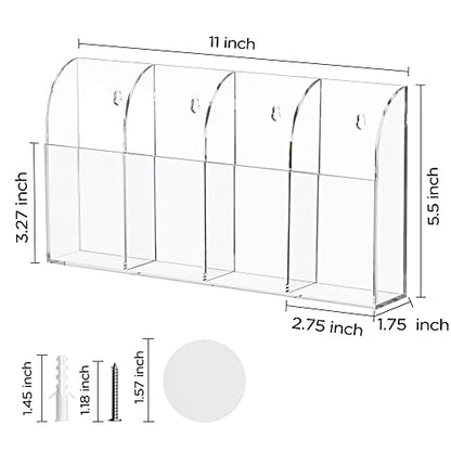 HBlife Acrylic Remote Holder Organizer, Clear TV Remote Control Wall Mount Caddy for Bedside, 4 Compartments - style: 4 Compartment
