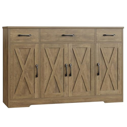 HOSTACK Buffet Sideboard Cabinet with Drawers, 55" Large Buffet Storage Cabinet with Shelves and Doors, Modern Farmhouse Coffee Bar Station Wood Kitchen Table for Kitchen, Dining Room, Rustic Brown - color: Rustic Brown