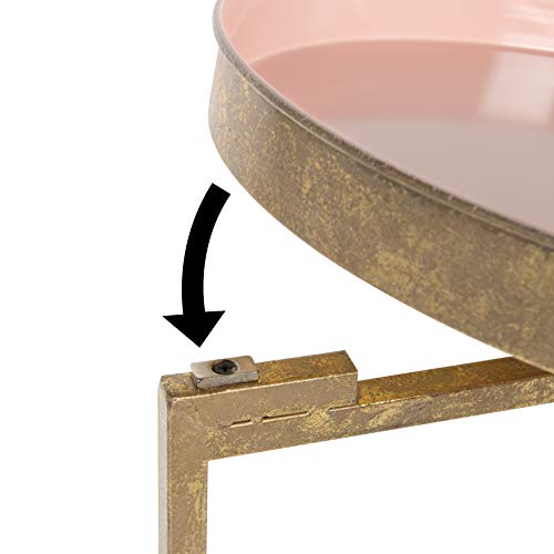 Kate and Laurel Celia Round Metal Foldable Tray Accent Table, Pink with Gold Base - color: Gold/Pink