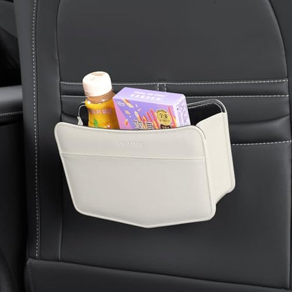 Car Trash Can Small Leather Vehicle Trash Bin Car Dustbin Garbage Organizer Holder with Trash Bag Foldable Mini Cars Storage Bag Container for Auto SUV Van Trucks (White,Clip on) - color: white, style: clip on