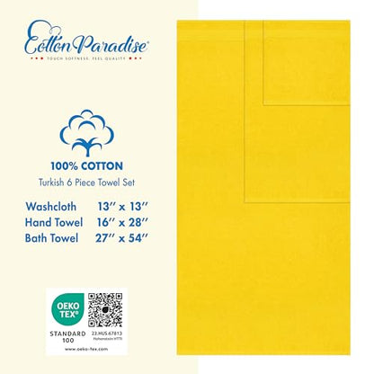 Cotton Paradise 100% Cotton Turkish Towel Set, Soft Absorbent Quick Dry, 6 Piece Towel Set, Yellow - color: Yellow