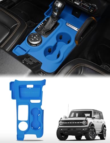 JROAD 3-in-1 Silicone Console Tray for Ford Bronco 2021-2024, Blue | Automatic Transmission Fit, Non-Slip Cup coaster, Scratch-Resistant, Easy-Clean, Phone & Key Organizer, Interior Storage - color: Blue, size: 3-in-1 Center Console Liner /2021~2024
