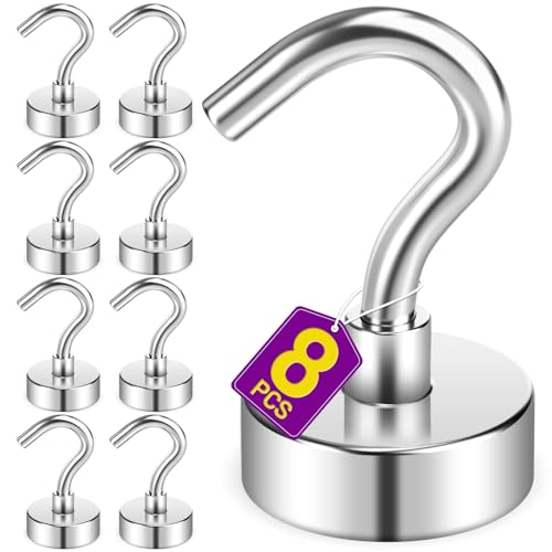 8 Pack Magnetic Hooks for Cruise Cabins, 25 LB Neodymium Magnets with Hooks, Heavy Duty Magnet Hooks for Hanging, Cruise Essentials 2026, Kitchen, Office, Curtains, Fridge, Mug Hanger(Silver) - color: Silver, size: 0.63 inches