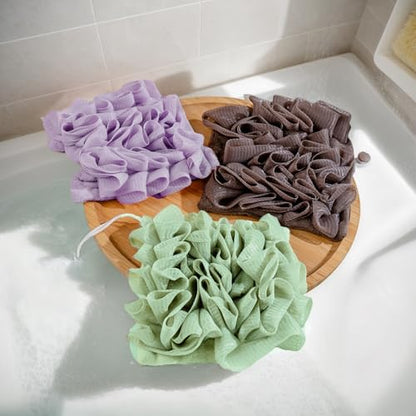 3 Pcs Soap Bar Loofah, 2 in 1 Bar Soap Loofah Pouch Can Hold Soap Effective Exfoliation for Bathing (Green+ Coffee Brown+ Purple) - style: Green+ Coffee Brown+ Purple