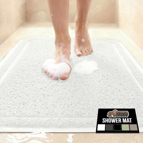 GORILLA GRIP Exfoliating Bath and Shower Mat, Textured Backing, Soft Loofah-Style Foot Scrubber for Outside or Inside Bathtub, Quick Dry Easy Drainage Tub Floor Mats, Bathroom Essentials, 24x16, White - color: White, size: 24" x 16" (Rectangular)
