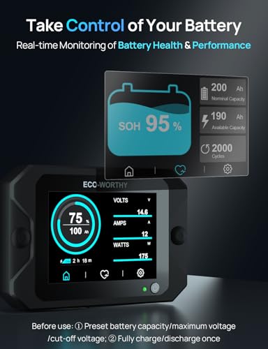ECO-WORTHY Battery Monitor with Hall Sensor, 300A Touchable Backlight Display with Programmable Alarm for 9-80V LiFePO4/AGM/Gel Battery RV Golf Cart Off-Grid Houses - size: Battery Monitor
